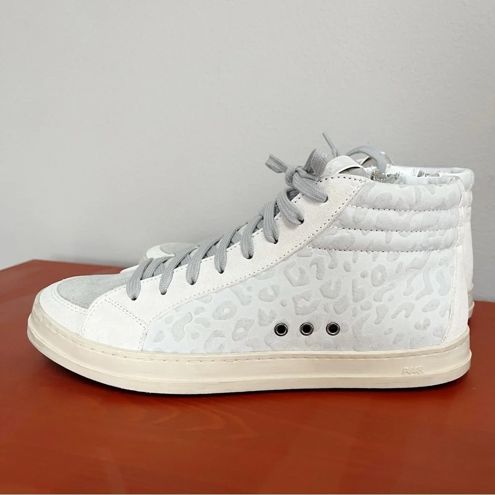 P448 NWOB Gray White Cheetah Animal Print High Top Sneakers Size 40 US 9.5-10
